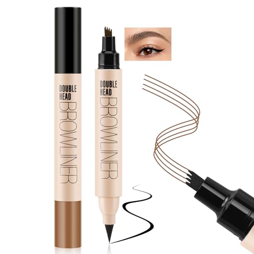 Boobeen Wasserfester Augenbrauenstift, 2 in 1 Flüssiger Eyeliner mit zwei Enden und Microblading-Augenbrauenstift für natürlich aussehende Augenbrauen&Glatter Eyeliner von Boobeen