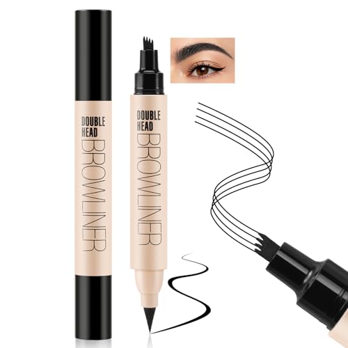 Boobeen Wasserfester Augenbrauenstift, 2 in 1 Flüssiger Eyeliner mit zwei Enden und Microblading-Augenbrauenstift für natürlich aussehende Augenbrauen&Glatter Eyeliner von Boobeen