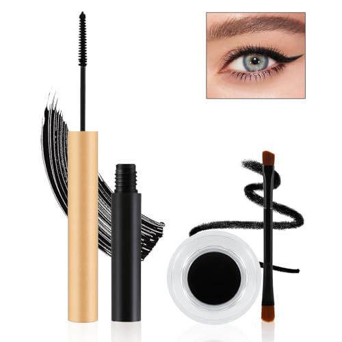 Boobeen Wimperntusche und Eyeliner Set, 4D Silk Fiber Lash Mascara Volumen und Länge, wasserfester, wischfester Eyeliner, langanhaltendes Augen-Makeup Set Mascara & Eyeliner Stift für natürlichen Look von Boobeen