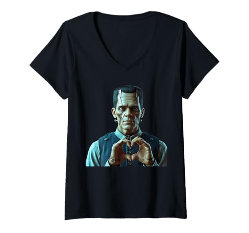 Damen Gruselige Monster-Herz-Hände, niedliche Halloween-Liebe T-Shirt mit V-Ausschnitt Damen Gruselige Monster-Herz-Hände, niedliche Halloween-Liebe T-Shirt mit V-Ausschnitt von Boobie & Bubba