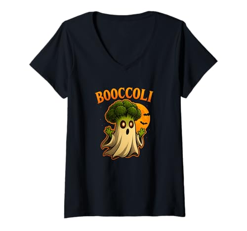 Damen Booccoli Lustige Halloween Brokkoli Geist T-Shirt Geschenk T-Shirt mit V-Ausschnitt von Booccoli Halloween Brokkoli Geist Lustig Gemüse