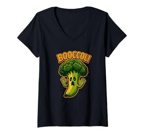 Damen Booccoli Lustige Halloween Brokkoli Geist T-Shirt Geschenk T-Shirt mit V-Ausschnitt von Booccoli Halloween Brokkoli Geist Lustig Gemüse