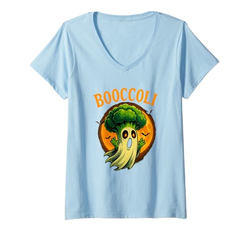 Damen Booccoli Lustige Halloween Brokkoli Geist T-Shirt Geschenk T-Shirt mit V-Ausschnitt von Booccoli Halloween Brokkoli Geist Lustig Gemüse