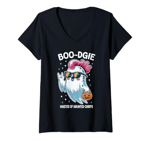 Damen Gruseliger Wellensittich Skelett Wellensittich Halloween T-Shirt mit V-Ausschnitt von Boodgie Eerie Budgie Spook