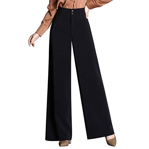 Boodtag Damen Arbeit Büro Palazzo Straight Leg Damen Solide Weite Bein Hose Hohe Taille Hose mit Taschen Business Casual Hosen, Schwarz , 40 von Boodtag