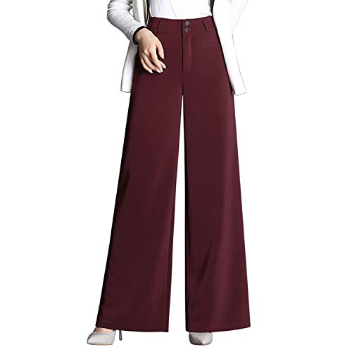 Boodtag Damen Arbeit Büro Palazzo Straight Leg Damen Solide Weite Bein Hose Hohe Taille Hose mit Taschen Business Casual Hosen, weinrot, 40 von Boodtag