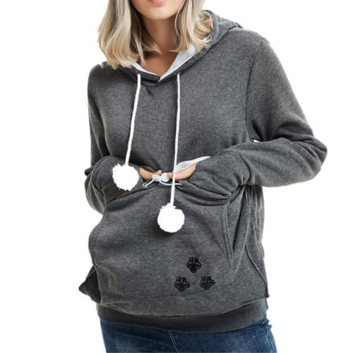 Boodtag Damen Pullover Kapuzenpullover mit Katzen Hund Tasche Frauen Niedliche Kängurus Tasche Hoodie Langarm Pullover Sweatshirt Kangaroo Carrier für kleine Haustier von Boodtag