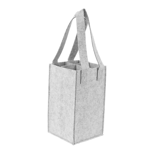 1 x Weinflaschen-Tragetasche mit 4 Trennwänden, Griff aus Filz, wiederverwendbare Einkaufstasche, tragbarer Weinträger, einfarbig, Light Grey von BooeDareno