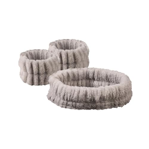 2 Paar Plüsch-Haarbänder aus Korallen-Fleece, wasserdichte Bänder, Gesichtswäsche, saugfähiges Armband, Kopfbedeckung, Haar-Zubehör (grau) von BooeDareno
