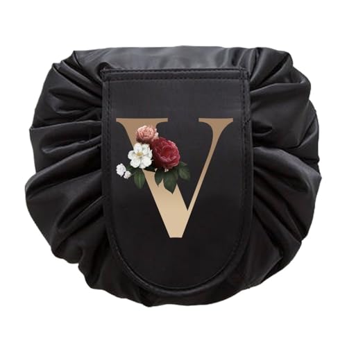Frauen Kordelzug Kosmetiktasche Veranstalter Reise Kulturbeutel Lagerung Schulter Tasche Make-up Beutel Große Kapazität Schönheit Fall Gold Serie, 9 gold v, One size von BooeDareno
