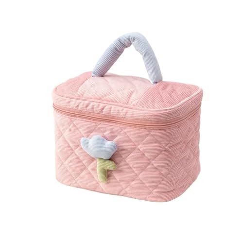 Kosmetiktasche für Damen, Tulpenblumen, große Kapazität, Reise-Kosmetiktasche, Kord, Reißverschluss, tragbar, Aufbewahrung, Make-Up-Organizer, Pinke Eimertasche, Einheitsgröße von BooeDareno