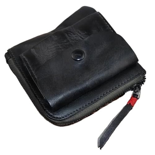 Münzgeldbörse Handgefertigte Geldbörse Kreative Tasche Reißverschluss Schnalle Herren und Damen Echtes Leder Zero Wallet Retro Square, dunkelgrau, Einheitsgröße von BooeDareno