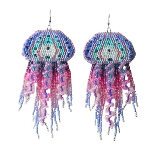 Perlenohrringe Quaste Medusa Regenbogen Handstricken Gradient Bohemia Legierung Gezeiten Einfache Reisperlenohrringe, Einheitsgröße, Achat von BooeDareno