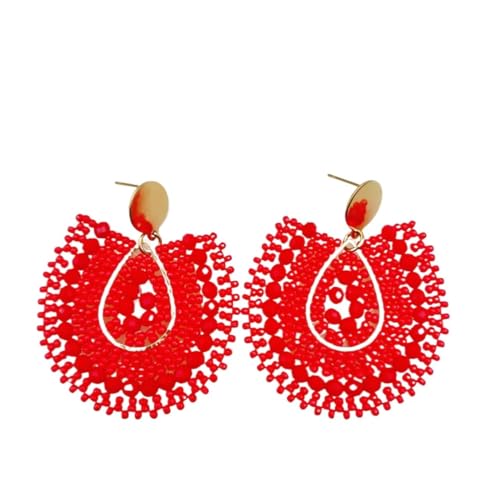 Perlenohrringe Wassertropfen Originalität Kristall Blumen Rot Handstricken Bohemia Legierung Mode Reisperlen Ohrringe, Einheitsgröße, Achat von BooeDareno