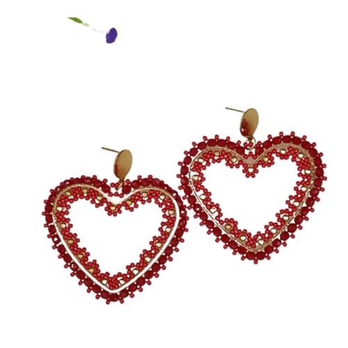 Perlenohrringe Wassertropfen Originalität Kristall Blumen Rot Handstricken Bohemia Legierung Mode Reisperlen Ohrringe, Einheitsgröße, Achat von BooeDareno