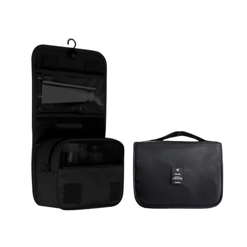Reise Kosmetiktasche Wasserdicht Damen Kosmetiktasche Organizer Badezimmer Waschhaken Kosmetiktasche Aufbewahrungstasche, Schwarz , one size von BooeDareno