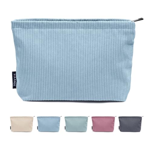 Reise-Kosmetiktasche aus Kord, tragbare Make-up-Aufbewahrungstasche, Geldbörsen, Damen, großes Fassungsvermögen, Reißverschluss, Make-Up-Organizer, Aufbewahrung, Clutch, blau, Einheitsgröße von BooeDareno