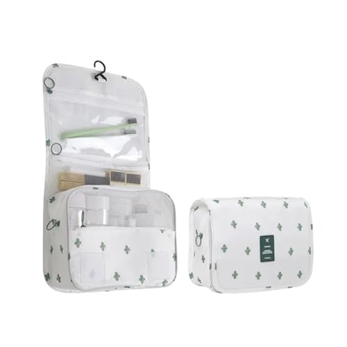 Reise Make-up Tasche Wasserdicht Toilettenartikel Organizer Frauen Neceser Badhaken Waschtasche Haken Make-up Aufbewahrungstasche, Weißer Kaktus, Jeden rozmiar von BooeDareno