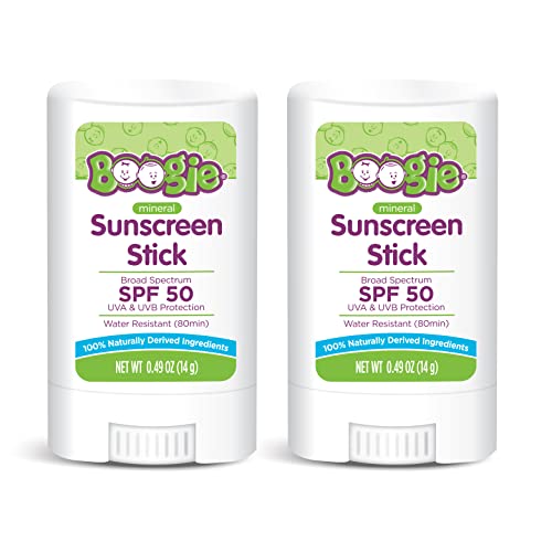 Baby Sunscreen by the Makers of Boogie Wipes, Mineral Sunscreen Stick by Boogie Block, Sunscreen for Kids, Naturally Derived, Water Resistant, Zinc Oxide, SPF 50, 0.49 Oz, Pack of 2 von Boogie Wipes