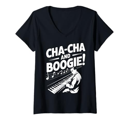 Damen Tanz des Boogie-Klavierspielers T-Shirt mit V-Ausschnitt Damen Tanz des Boogie-Klavierspielers T-Shirt mit V-Ausschnitt von Boogie Woogie Funny Dance Piano Player
