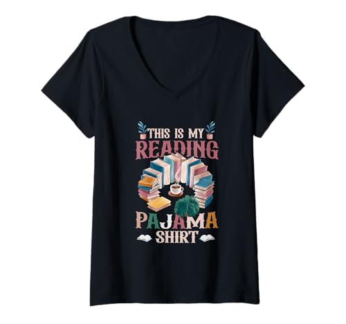 Damen Buch und Pyjama This is My Reading Pyjama Schlafenszeit Lesen T-Shirt mit V-Ausschnitt von Book And Pajama This Is My Reading Pajama