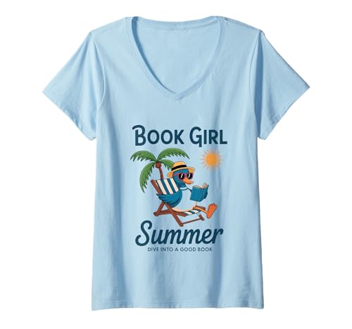 Damen Buch Girl Summer Tauche in ein gutes Buch ein T-Shirt mit V-Ausschnitt Damen Buch Girl Summer Tauche in ein gutes Buch ein T-Shirt mit V-Ausschnitt von Book Enthusiast Summer Reading Relaxation