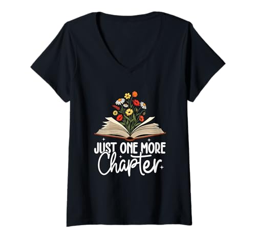 Damen Nur noch EIN Kapitel Floral Open Book T-Shirt mit V-Ausschnitt von Book Lover Floral Reading Bookworm Open Book