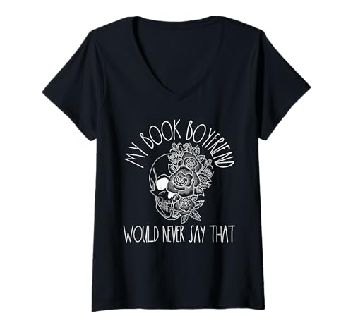 Damen Bookish Merch Spicy Book Boyfriend Morally Grey Skelett T-Shirt mit V-Ausschnitt Damen Bookish Merch Spicy Book Boyfriend Morally Grey Skelett T-Shirt mit V-Ausschnitt von Book Lover Gifts For Women