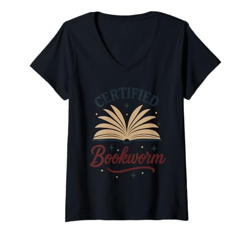 Damen Zertifizierter Bücherwurm, offizieller Leser von Reading Life Bibliophile Reader T-Shirt mit V-Ausschnitt von Book Lover Librarian Gift Bibliophile Reader Pride