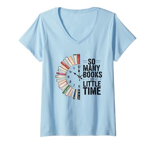 Damen So viele Bücher, Little Time, Bücherliebhaber im Retro-Look T-Shirt mit V-Ausschnitt Damen So viele Bücher, Little Time, Bücherliebhaber im Retro-Look T-Shirt mit V-Ausschnitt von Book Lover Librarian Tees