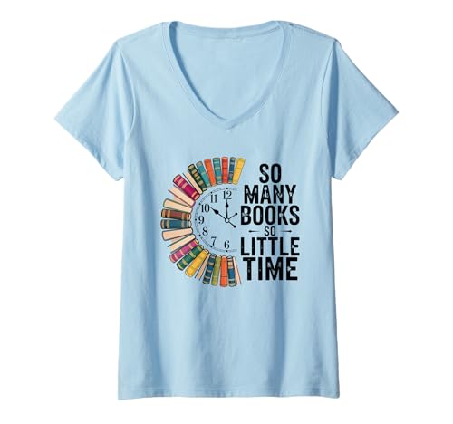 Damen So viele Bücher, Little Time, Bücherliebhaber im Retro-Look T-Shirt mit V-Ausschnitt Damen So viele Bücher, Little Time, Bücherliebhaber im Retro-Look T-Shirt mit V-Ausschnitt von Book Lover Librarian Tees