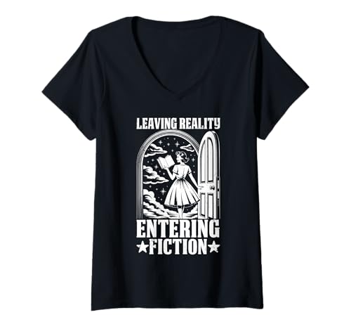 Damen Die Realität verlassen, Belletristik betreten Buchliebhaber lesen T-Shirt mit V-Ausschnitt Damen Die Realität verlassen, Belletristik betreten Buchliebhaber lesen T-Shirt mit V-Ausschnitt von Book Lover Phiz