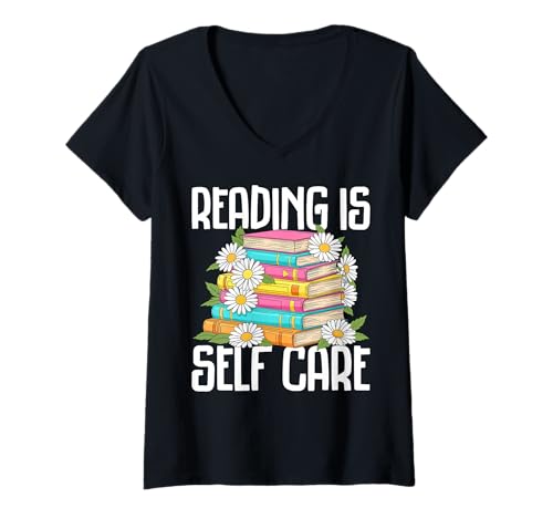 Damen Lesen ist Buchliebhaber für Selbstfürsorge T-Shirt mit V-Ausschnitt von Book Lover Phiz
