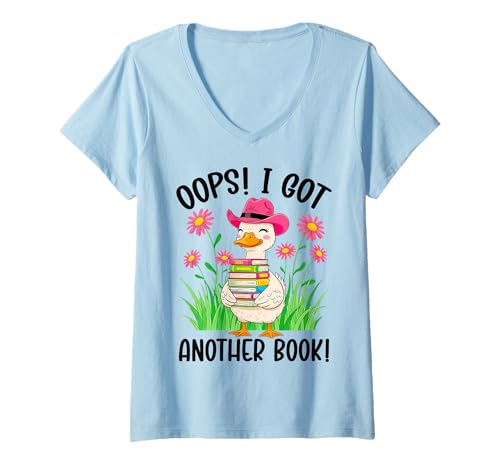 Damen Ups, ich Habe noch EIN Buch Funny Goose Reading T-Shirt mit V-Ausschnitt Damen Ups, ich Habe noch EIN Buch Funny Goose Reading T-Shirt mit V-Ausschnitt von Book Lover Phiz