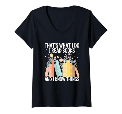 Damen Das Mache ich, ich lese Bücher, weiß Dinge T-Shirt mit V-Ausschnitt Damen Das Mache ich, ich lese Bücher, weiß Dinge T-Shirt mit V-Ausschnitt von Book Lover Quirky Floral Aesthetic