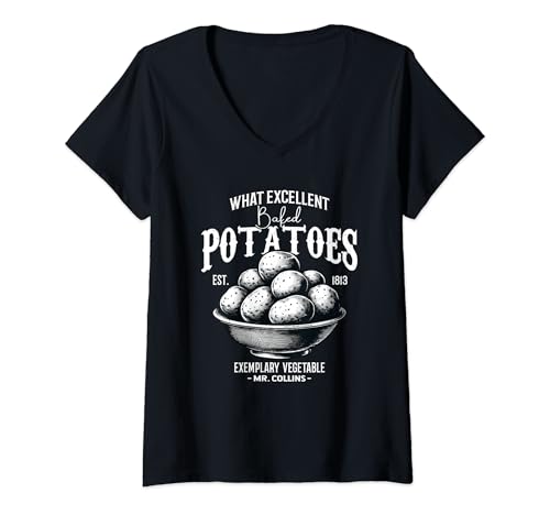 Damen What Excellent Boiled Potatoes Lustiger Spruch T-Shirt mit V-Ausschnitt Damen What Excellent Boiled Potatoes Lustiger Spruch T-Shirt mit V-Ausschnitt von Book Lover Reader Humor Saying - DressedForDuty