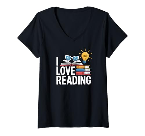 Damen Ich Liebe es zu lesen Bücherliebhaber Bibliophile Library T-Shirt mit V-Ausschnitt Damen Ich Liebe es zu lesen Bücherliebhaber Bibliophile Library T-Shirt mit V-Ausschnitt von Book Lover Reading Bibliophile Library Teacher