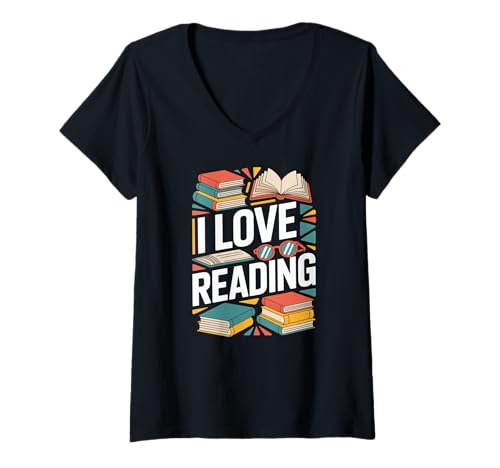 Damen Ich Liebe es zu lesen, Bücherliebhaber, Bücherleser T-Shirt mit V-Ausschnitt von Book Lover Reading Books Library Readers Club