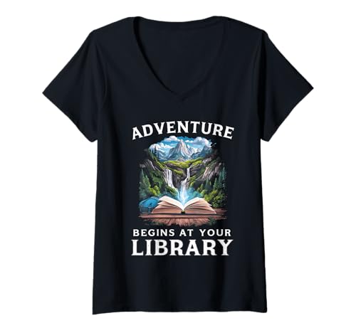 Damen Das Naturabenteuer beginnt in Ihrer Bibliothek. Buchliebhaber wandern T-Shirt mit V-Ausschnitt Damen Das Naturabenteuer beginnt in Ihrer Bibliothek. Buchliebhaber wandern T-Shirt mit V-Ausschnitt von Book Lover Reading Lover Gift for Book Lovers