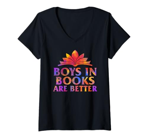 Damen Jungen in Büchern sind der bessere Bibliothekar, Buchliebhaber, Bücherleser T-Shirt mit V-Ausschnitt Damen Jungen in Büchern sind der bessere Bibliothekar, Buchliebhaber, Bücherleser T-Shirt mit V-Ausschnitt von Book Lover Tees by fjgnfrhr Co.
