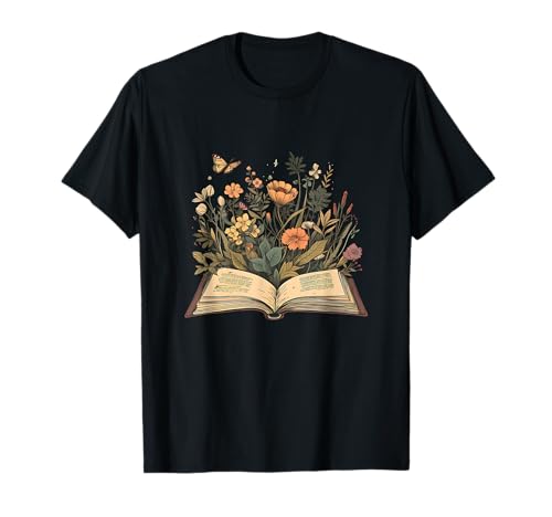 T-Shirt für Buchliebhaber Wildflowers Cottagecore Flowers Book für Damen T-Shirt von Book Lovers Gifts For Book Lovers Garden Lovers