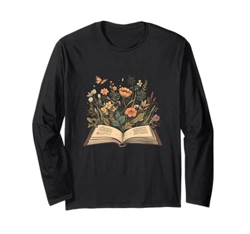 T-Shirt für Buchliebhaber Wildflowers Cottagecore Flowers Book für Damen Langarmshirt von Book Lovers Gifts For Book Lovers Garden Lovers