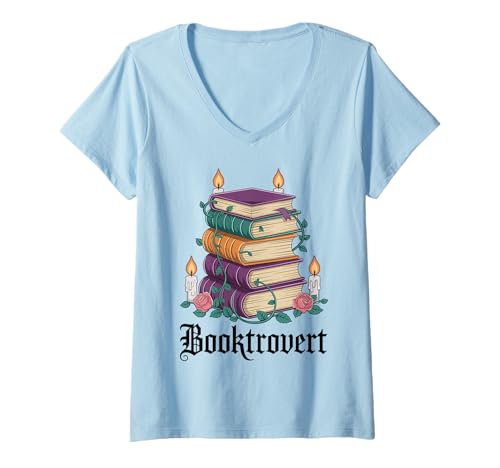 Damen Booktrovert Library Design für einen Bibliothekar T-Shirt mit V-Ausschnitt von Book Lovers Gifts