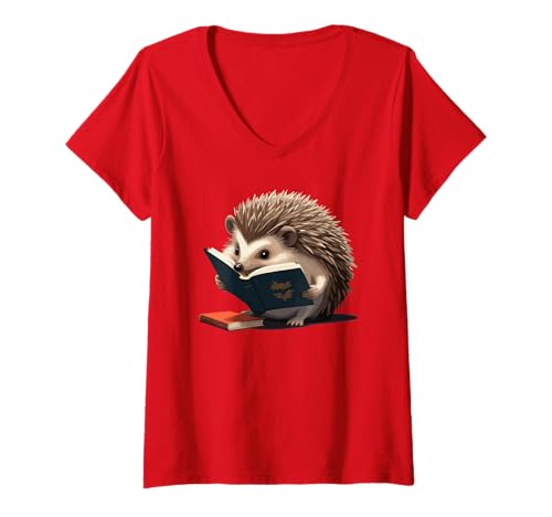 Damen Igel liest EIN Buch, liest Igel T-Shirt mit V-Ausschnitt Damen Igel liest EIN Buch, liest Igel T-Shirt mit V-Ausschnitt von Book Lovers Hedgehog reading Books