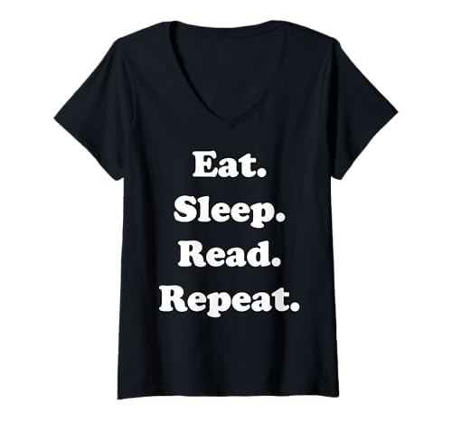 Damen Eat Sleep Read Repeat Book Enthusiast T-Shirt mit V-Ausschnitt Damen Eat Sleep Read Repeat Book Enthusiast T-Shirt mit V-Ausschnitt von Book Lovers Reading Routine Literary Passion
