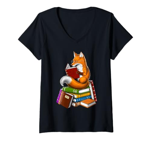 Damen Fuchs liest Bücher Lustiger Bücherliebhaber Bibliothekar T-Shirt mit V-Ausschnitt Damen Fuchs liest Bücher Lustiger Bücherliebhaber Bibliothekar T-Shirt mit V-Ausschnitt von Book Reader Librarian Book Lover