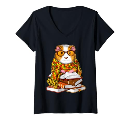 Damen Meerschweinchen liest Bücher Bibliothekar Bücherliebhaber T-Shirt mit V-Ausschnitt von Book Reader Librarian Book Lover