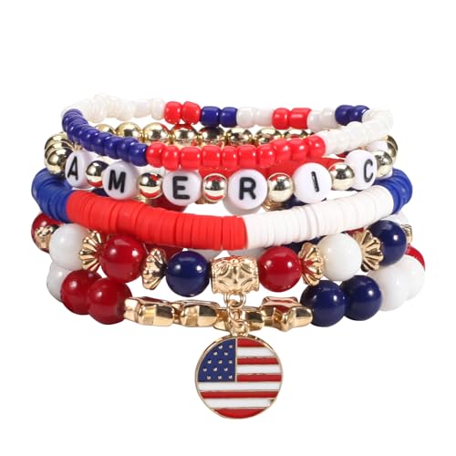 Armbänder für Damen und Mädchen, Amerika-Flagge, Armbänder, USA, rot, weiß und blau, patriotisch, dehnbar, stapelbar, Heishi-Armband, Geschenke, Unabhängigkeitstag, Schmuck, stretchy, Glas, Kein Armbänder für Damen und Mädchen, Amerika-Flagge, Armbänder, USA, rot, weiß und blau, patriotisch, dehnbar, stapelbar, Heishi-Armband, Geschenke, Unabhängigkeitstag, Schmuck, stretchy, Glas, Kein von Bookay