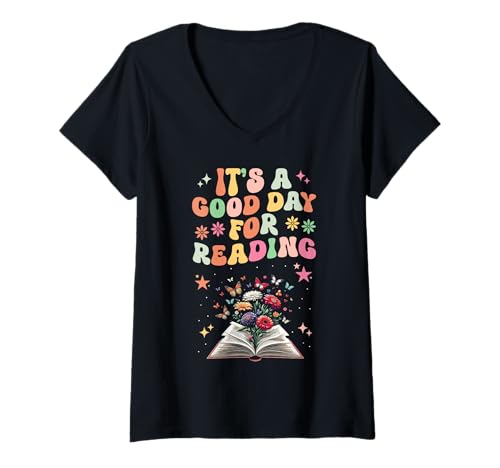 Damen Es ist ein guter Tag zum Lesen von Blumen Book Reader Bookworm T-Shirt mit V-Ausschnitt Damen Es ist ein guter Tag zum Lesen von Blumen Book Reader Bookworm T-Shirt mit V-Ausschnitt von Bookish Book Nerd Book Collector Reading Books