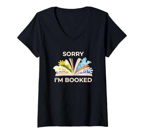 Damen Leider Bin ich für Four Seasons Funny Book Girl gebucht T-Shirt mit V-Ausschnitt Damen Leider Bin ich für Four Seasons Funny Book Girl gebucht T-Shirt mit V-Ausschnitt von Bookish Bookworm